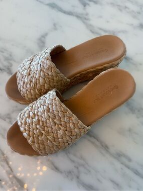 Braided Espadrille Slide Sandals in Natural Tan